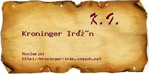 Kroninger Irén névjegykártya